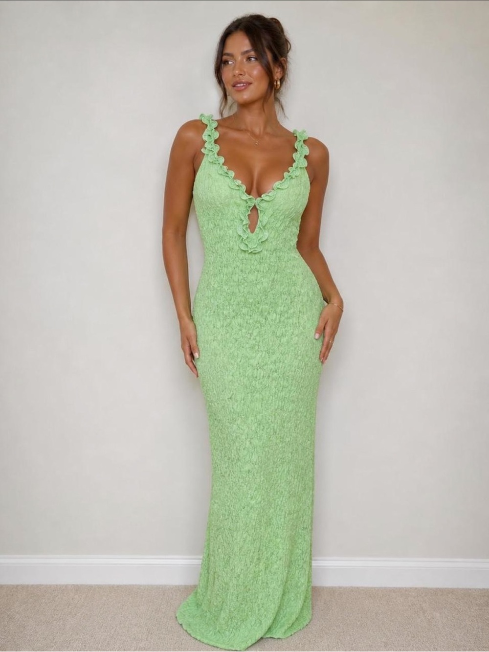 Waimari Green Ruffle-Trim Maxi Dress